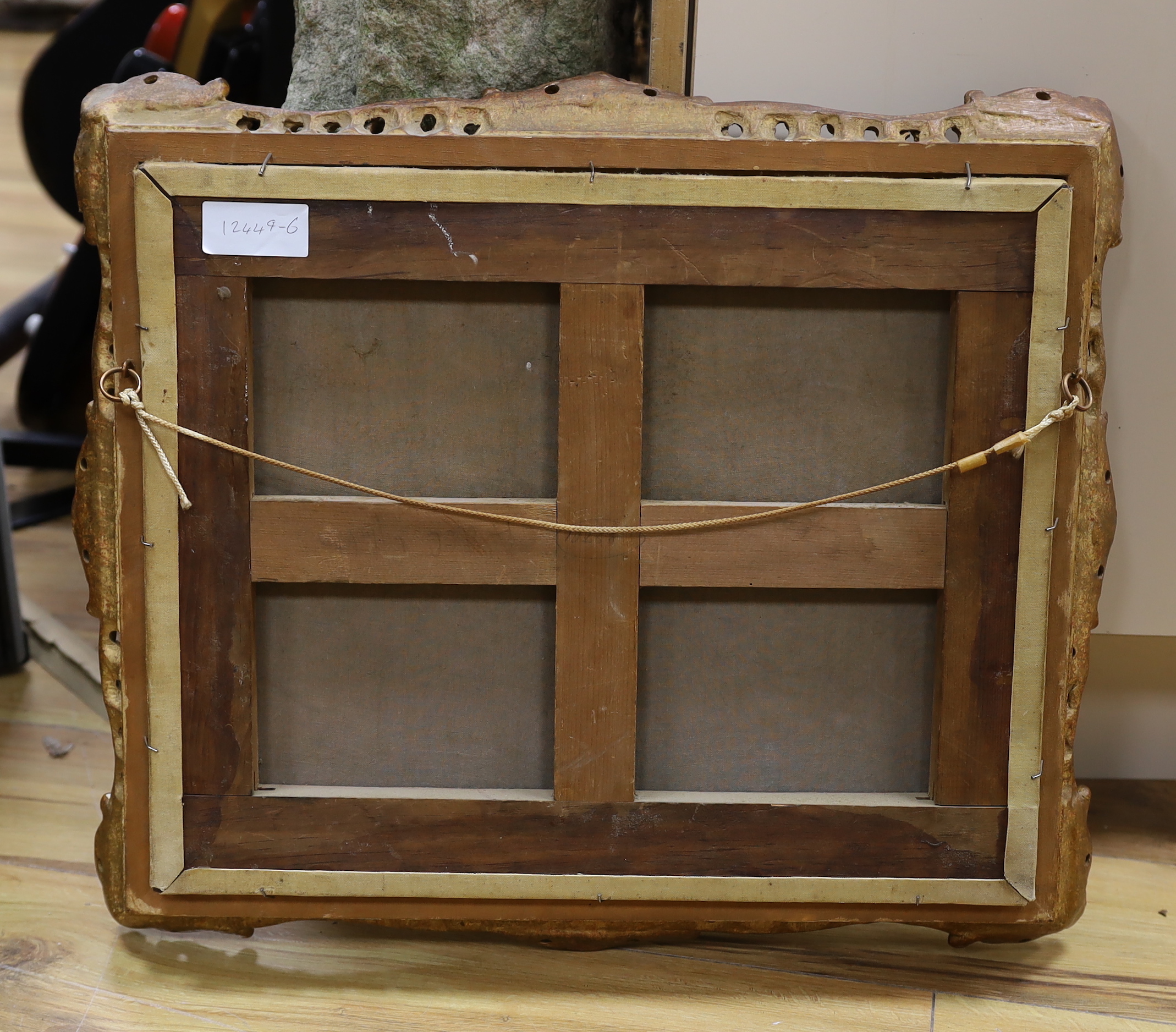 19th century English school, oil on canvas, Mountainous lake scene with figures in a boat, 35 x 43cm